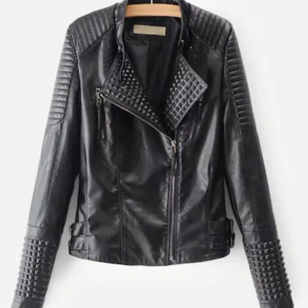 Women’s black studded leather jacket